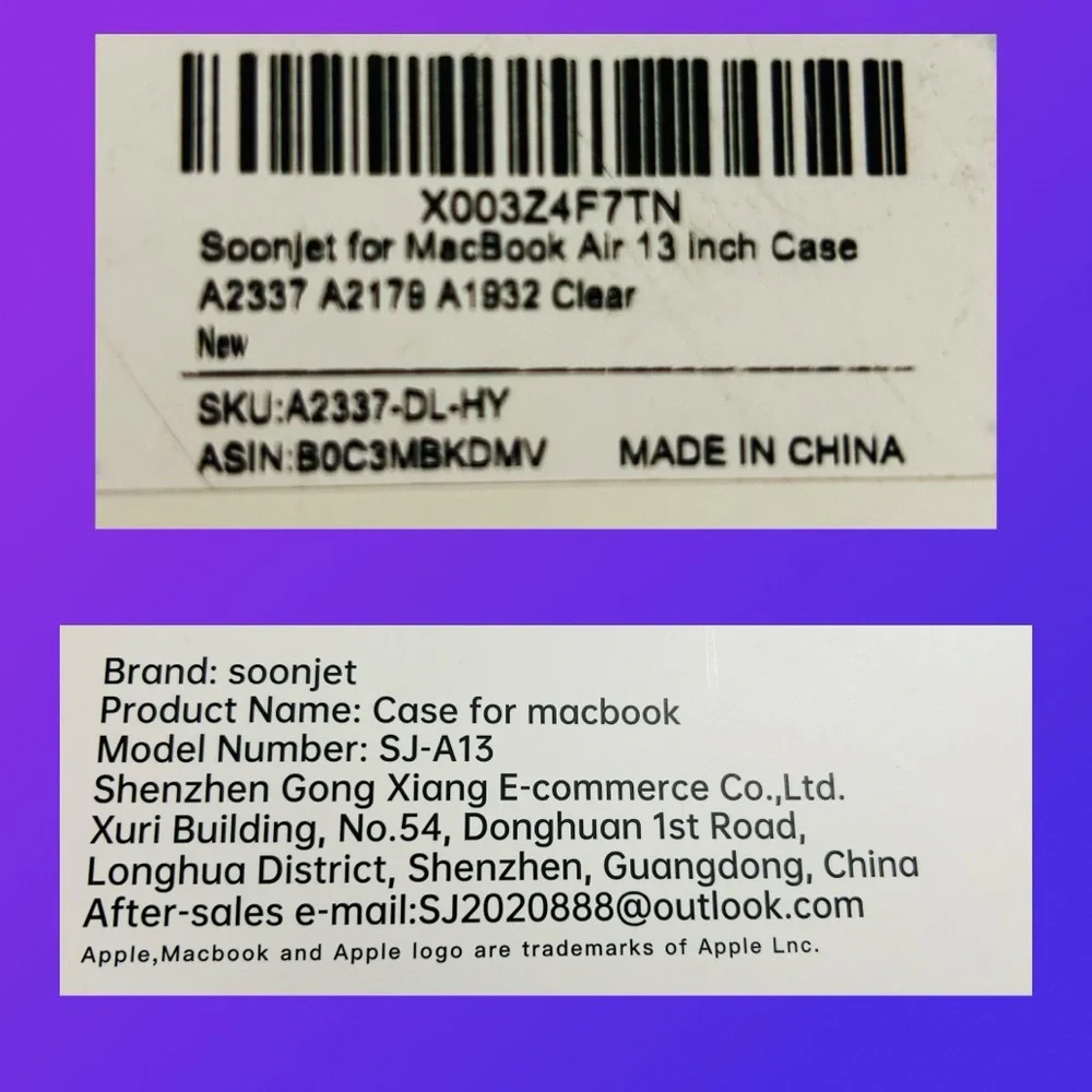 MacBook Air 13inch Protective Plastic Hard Shell Case Cover By Soojet